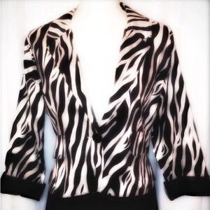 Vintage Voice Stretch Lightweight Zebra Print Blazer/Jacket in BLK/CRM SZ LG